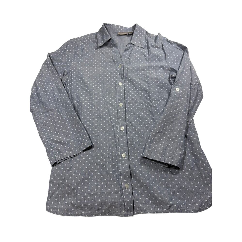 Chicos women’s lightweight button up cotton‎ blend blouse roll 3/4 sleeves S